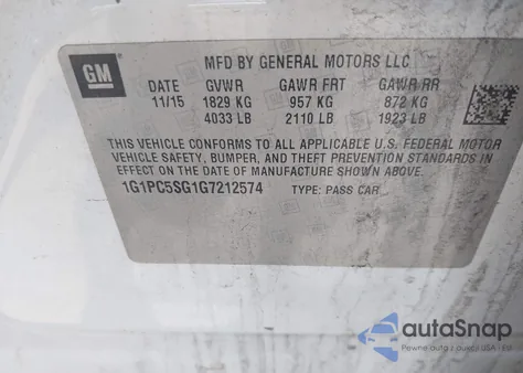 2016 Chevrolet Cruze Limited Ls Auto из США, поврежденный, VIN 1G1PC5SG1G7212574